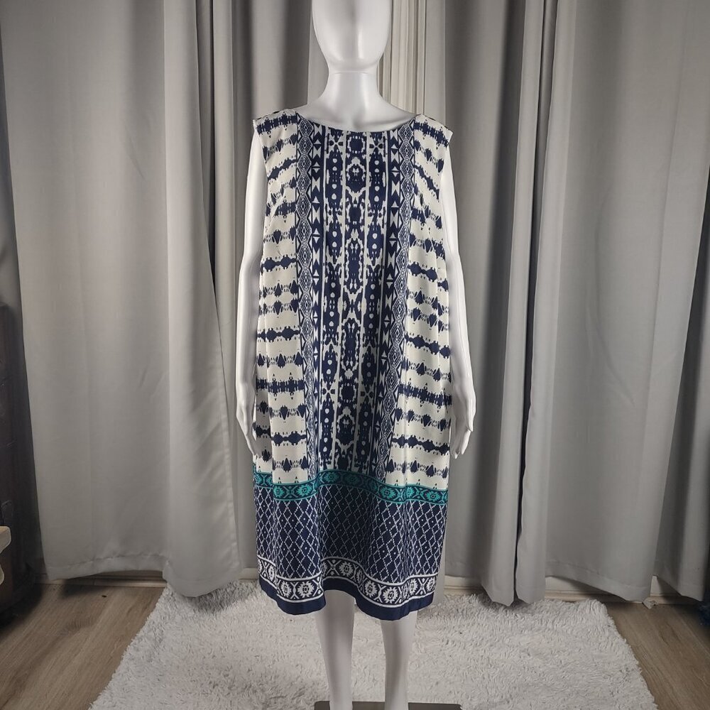 Madison Leigh Womens Blue Ivory Green Lined, Back Zip Dress Size 20W - Picture 2 of 11